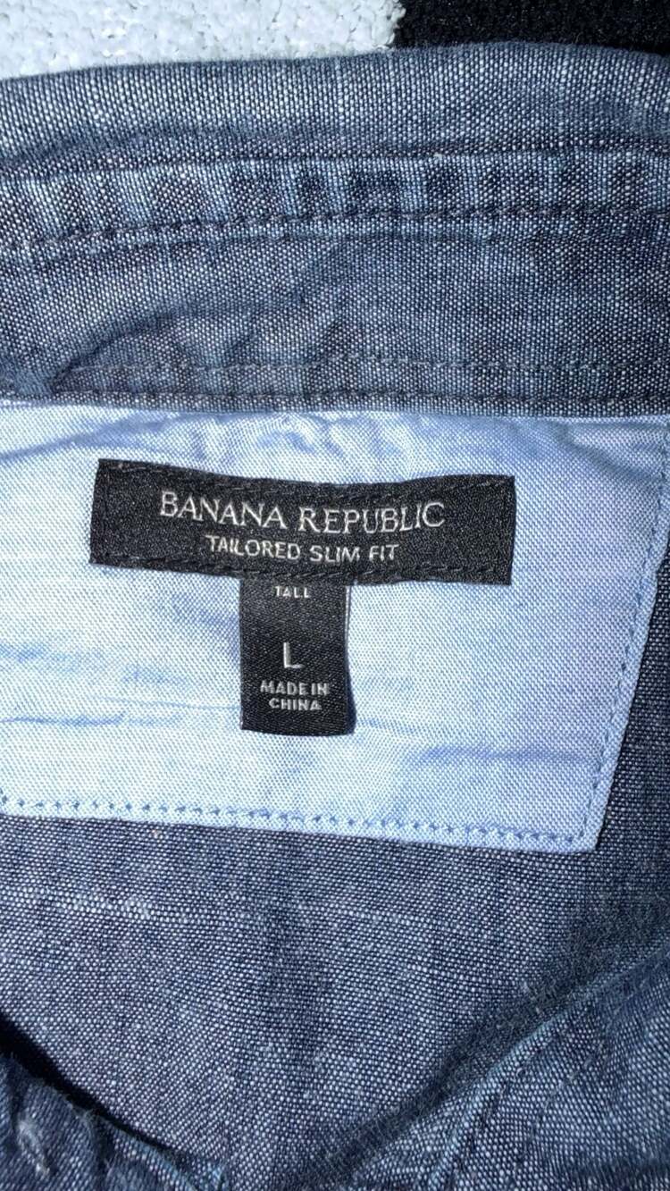 Banana Republic Tailored Slim Fit Tall L Gray Chambray Denim Long Sleeve - Picture 2 of 7